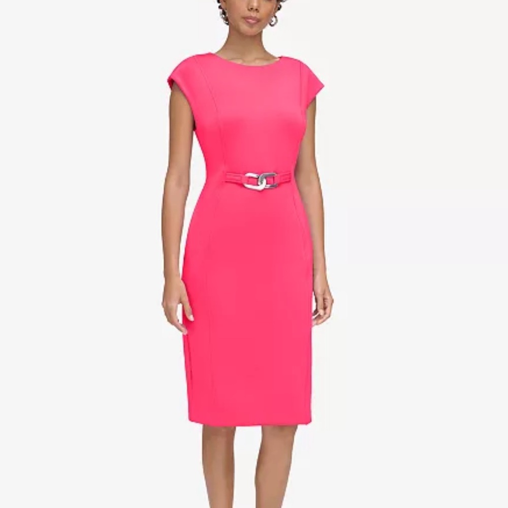 Calvin Klein waist detail boatneck dress